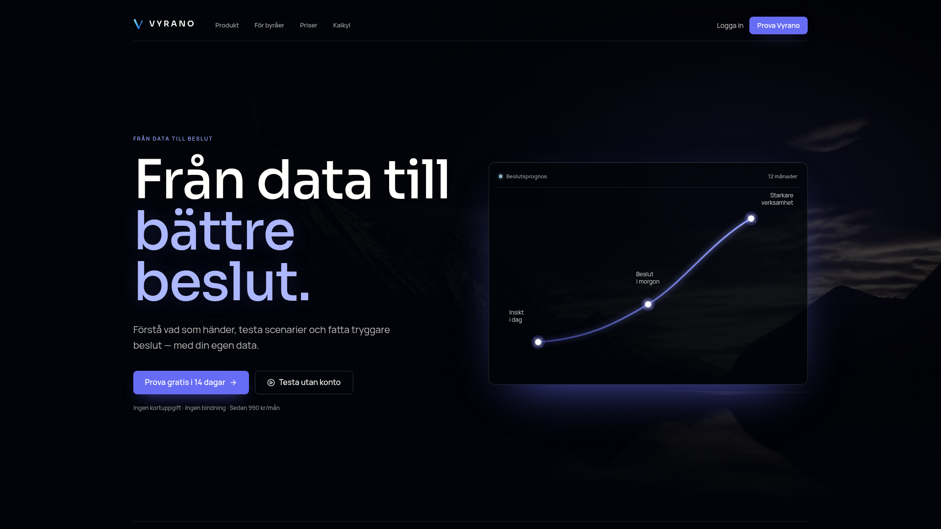 Skärmbild av Vyranos webbplats