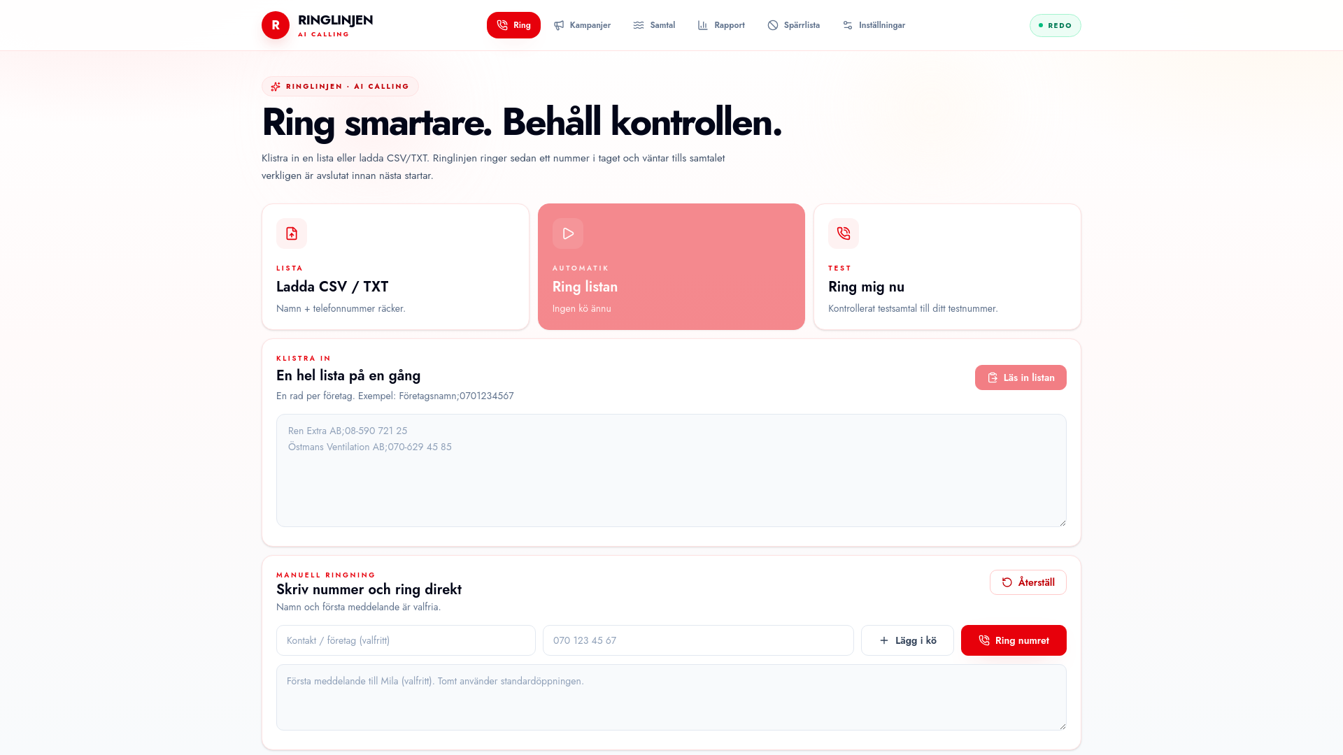 Skärmbild av Ringlinjens operatörspanel